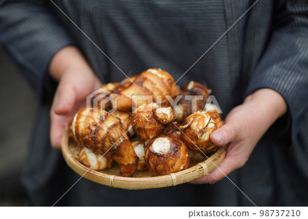 Woman with harvested taro 98737210