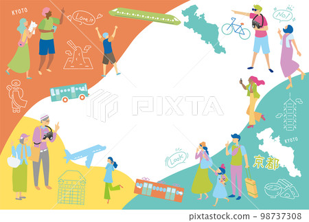 在日本京都府享受美食觀光的人和圖標集 98737308