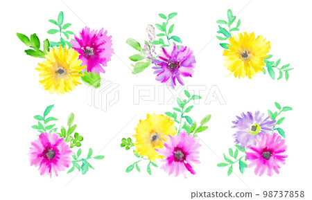 Watercolor. Watercolor touch gerbera petals and plant vector frame. Watercolor botanical vector background. Watercolor. Watercolor touch gerbera petals and plant vector frame. Watercolor botanical vector background. 98737858