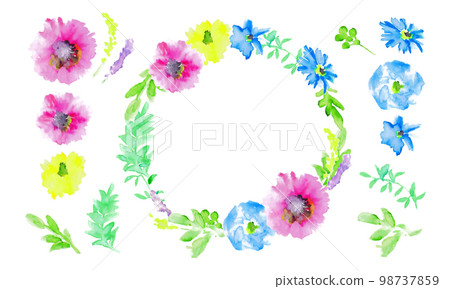 Watercolor. Watercolor touch gerbera petals and plant vector frame. Watercolor botanical vector background. 98737859
