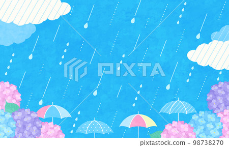 繡球花和雨季的矢量插圖背景 98738270