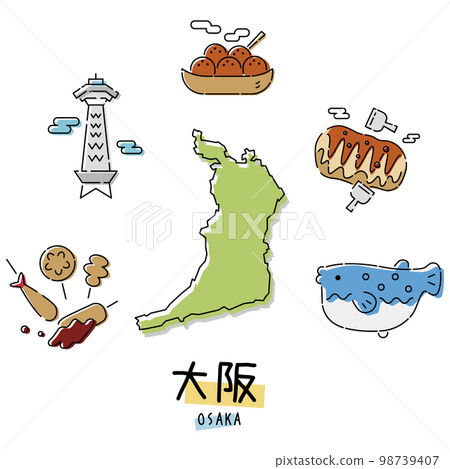 日本大阪府美食旅遊圖標集(畫線) 日本大阪府美食旅遊圖標集(畫線) 98739407