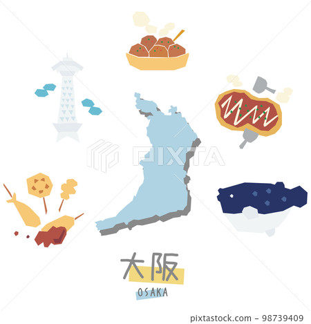 Gourmet tourism icon set of Osaka prefecture in Japan (flat) Gourmet tourism icon set of Osaka prefecture in Japan (flat) 98739409