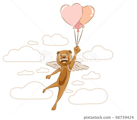 Cute cartoon bear Catch balloons floating in the sky 98739424