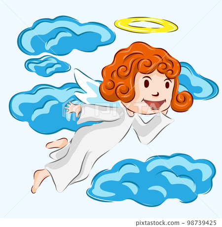 Cute cartoon angel floating on the clouds Cute cartoon angel floating on the clouds 98739425