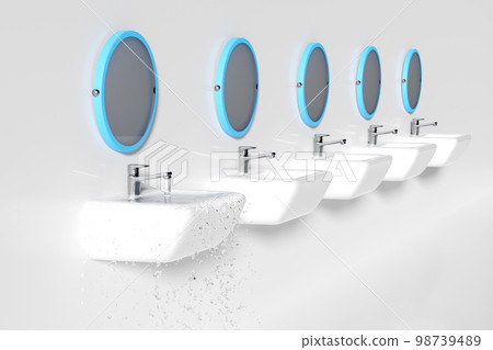 water overflowing in the sink, wash basin isolated on white background. 3d render illustration 98739489