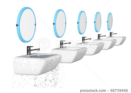 water overflowing in the sink, wash basin isolated. 3d render illustration 98739498