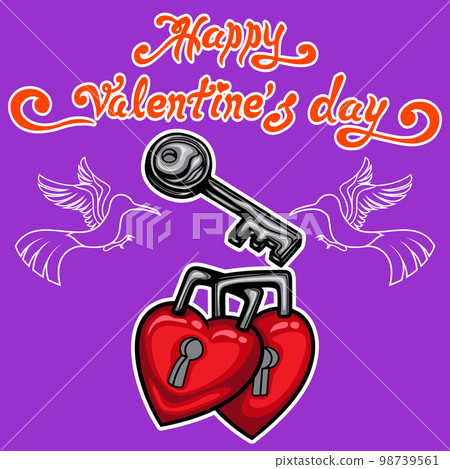 Happy Valentine Day Heart shaped padlock Open the heart door 98739561