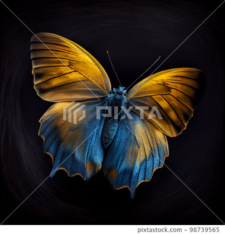 Color blue yellow butterfly on dark background Color blue yellow butterfly on dark background 98739565