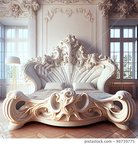 huge bed in a bright baroque interior huge bed in a bright baroque interior 98739775