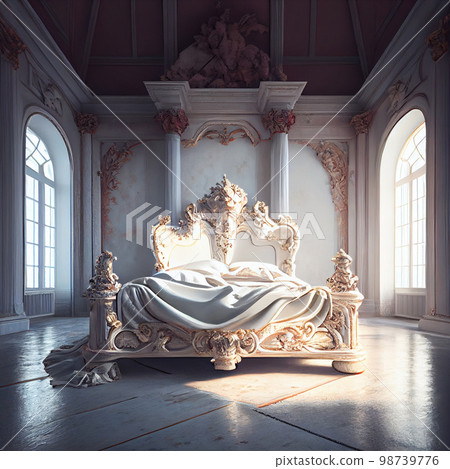 huge bed in a bright baroque interior 98739776