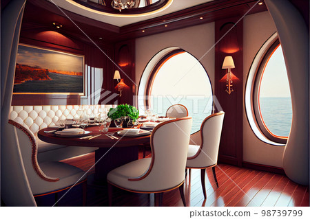 Interior design furnishing decor of the salon area in a large luxury motor yacht 98739799