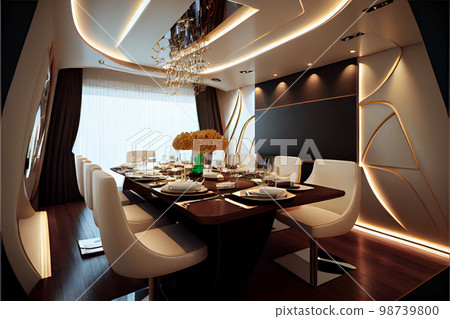 Interior design furnishing decor of the salon area in a large luxury motor yacht 98739800