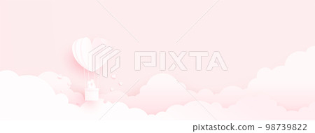 3D origami heart hot air flying with cloud background. Love concept design for happy mother's day, valentine's day, birthday day. vector paper art illustration. 3D origami heart hot air flying with cloud background. Love concept design for happy mother's day, valentine's day, birthday day. vector paper art illustration. 98739822
