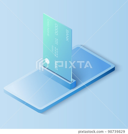 3D Mobile with credit card. Vector art illustration background 3D Mobile with credit card. Vector art illustration background 98739829