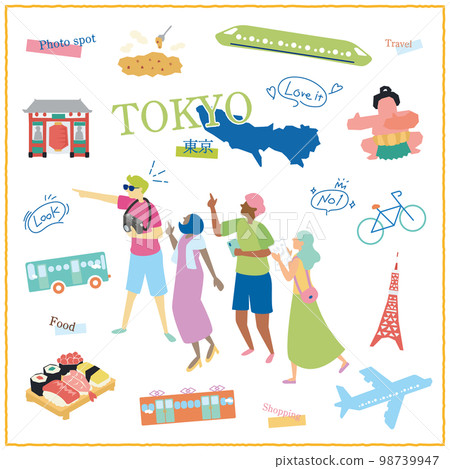 遊客在日本東京享受美食觀光的圖標集 遊客在日本東京享受美食觀光的圖標集 98739947