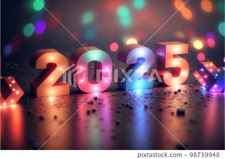 New Year background bokeh light and the letters 2025 wallpaper, neural network generated art 98739948