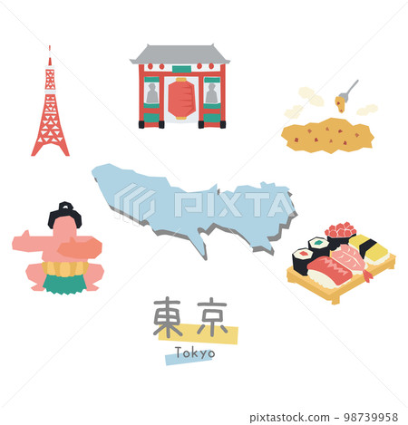 Gourmet sightseeing icon set of Tokyo, Japan (flat) 98739958