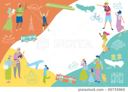 Person and icon set enjoying gourmet sightseeing in Tokyo, Japan 98739960