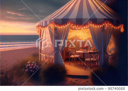 Stunning sunset beach canopy tent picnic 98740088