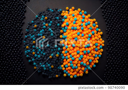 Crushed plastic granules for recycling. Plastic crusher. Recycled plastic with mixed colors. The concept of recycled plastic used 98740090