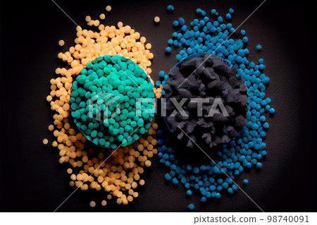 Crushed plastic granules for recycling. Plastic crusher. Recycled plastic with mixed colors. The concept of recycled plastic used 98740091