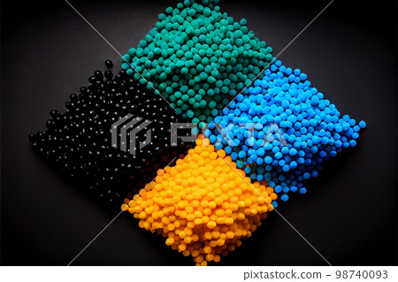 Crushed plastic granules for recycling. Plastic crusher. Recycled plastic with mixed colors. The concept of recycled plastic used 98740093