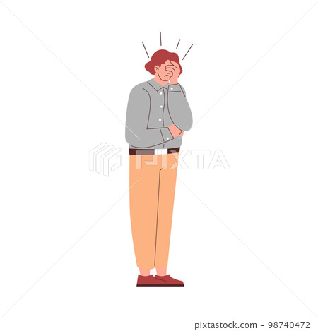 Stressed frustrated businessman with facepalm gesture, flat vector isolated. 98740472