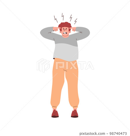 Stressed panicking young man screaming, flat vector illustration isolated. Stressed panicking young man screaming, flat vector illustration isolated. 98740473