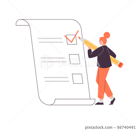 Woman filling ballot in electoral campaign, flat vector illustration isolated. Woman filling ballot in electoral campaign, flat vector illustration isolated. 98740491