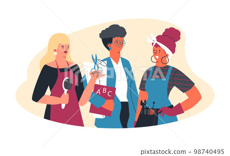 Women professionals and craftworkers, flat cartoon vector illustration isolated. Women professionals and craftworkers, flat cartoon vector illustration isolated. 98740495