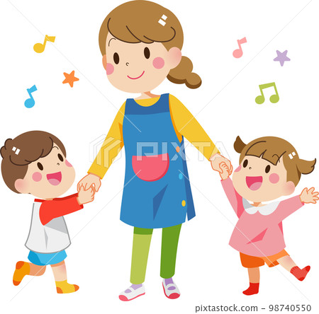 Nursery teacher playing with children 98740550