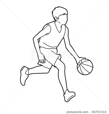 一個男孩打籃球的插圖(白色背景、矢量、剪裁) 一個男孩打籃球的插圖(白色背景、矢量、剪裁) 98741418