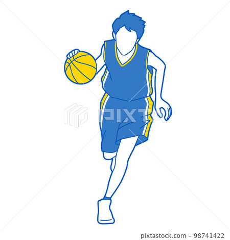 Illustration of a boy playing basketball (white background, vector, clipping) 98741422
