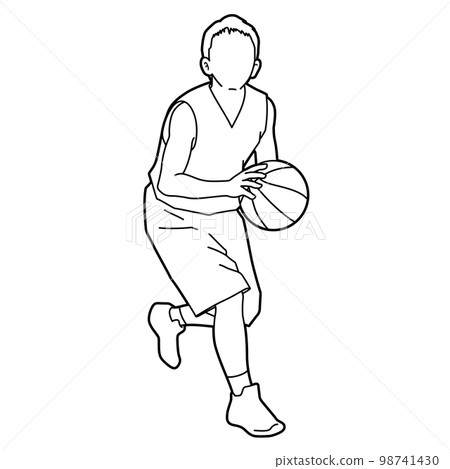 一個男孩打籃球的插圖（白色背景、矢量、剪裁） 98741430