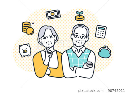 Simple vector illustration material of a senior couple thinking about money Simple vector illustration material of a senior couple thinking about money 98742011