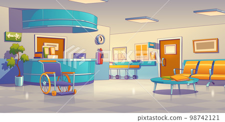 Hospital corridor interior with reception desk 98742121