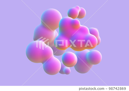 3D abstract liquid bubbles on purple background. 98742869