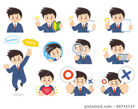 Businessmen variation Beginner mark Smartphone Tablet Magnifying glass Credit card 98743535