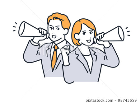 用擴音器歡呼的商務人士的簡單矢量圖解素材 98743659