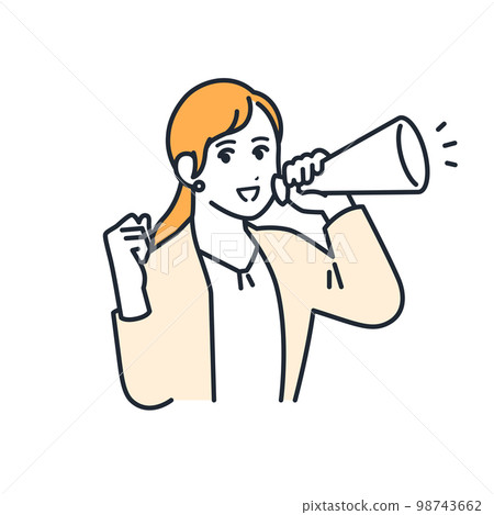一個拿著擴音器歡呼的年輕女子的簡單矢量圖解素材 一個拿著擴音器歡呼的年輕女子的簡單矢量圖解素材 98743662