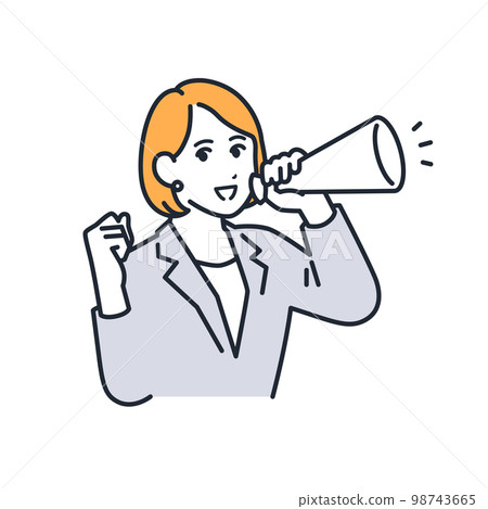 Simple vector illustration material of a business woman cheering with a megaphone 98743665