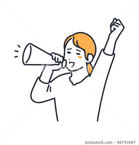 Simple vector illustration material of a young woman cheering with a megaphone 98743667