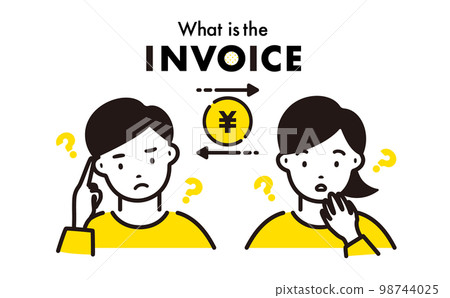 Fashionable and simple invoice system qualified invoice and worried / troubled freelance man and woman illustration 98744025