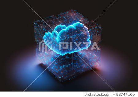 Cloud computing Data Base Technology concept with glowing neon structures on a dark background. Generative AI illustration Cloud computing Data Base Technology concept with glowing neon structures on a dark background. Generative AI illustration 98744100