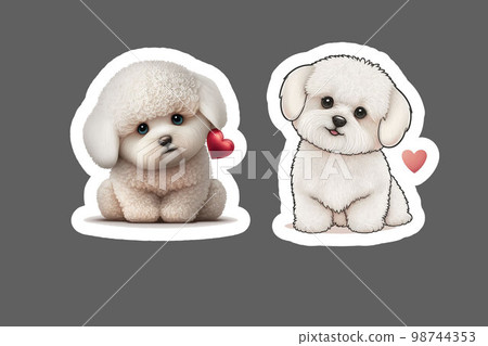 Sticker of Bichon Frise dog with valentine red heart Sticker of Bichon Frise dog with valentine red heart 98744353