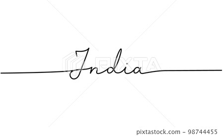 India - word with continuous one line. Minimalist drawing of phrase illustration. India country - continuous one line illustration. 98744455