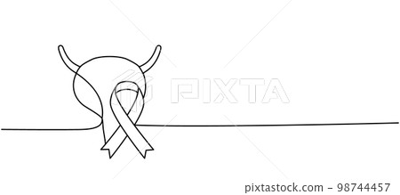 Human bladder with ribbon one line continuous drawing. Cancer awareness ribbon, AIDS tape continuous one line illustration. 98744457