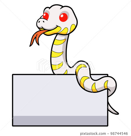 Cute albino mangrove snake cartoon with blank sign 98744546