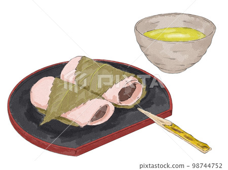 Chomeiji Sakuramochi 在半月托盤上的茶葉插圖(水彩風格) Chomeiji Sakuramochi 在半月托盤上的茶葉插圖(水彩風格) 98744752